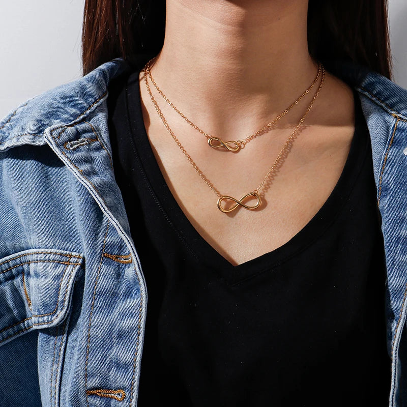 Aihua Fashion Infinity Pendant Necklace for Women Gold Silver Color Chains Infinity Symbol Party Collares Jewelry on the Neck