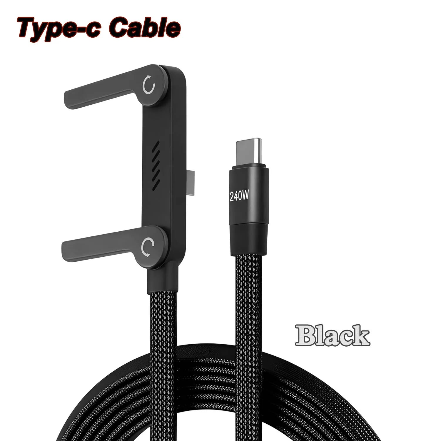 USB Type-C 240W Super Fast Charging Cable 2-in-1 Folding Holder For iPhone 15-17 Android Phone Charger Cable USB To Type-C
