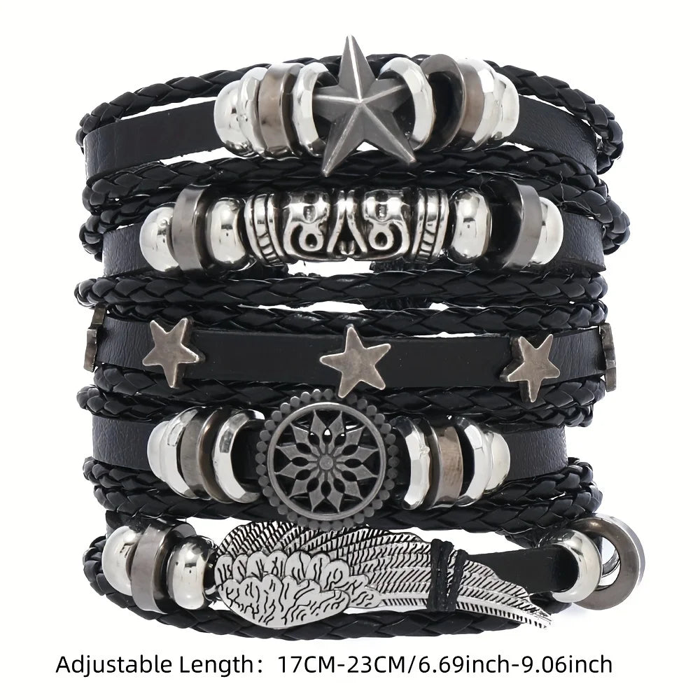 Fashion Bracelet Viking  Bracelet For Men Hand Bracelets Woven Skull Hand Jewelry Adjustable Leather Set viking man bracelet