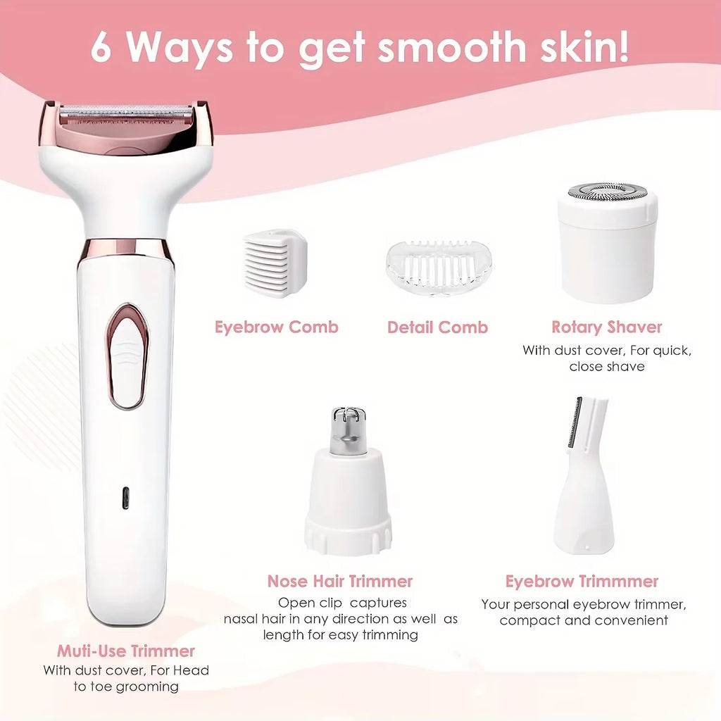 HOMEFISH 4 In 1 Electric Lady Shaver Body Hair Removal Epilator Painless Cordless Trimmer Razor,
