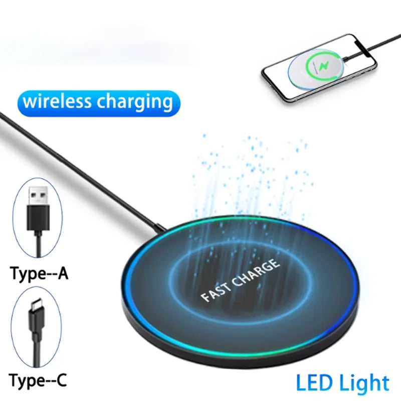 Mini Wireless Charger Pad LED Light Stand For iPhone 17 16 15 14 13 12 Samsung S25 S24 SXiaomi AirPos Pro Fast Charger tation
