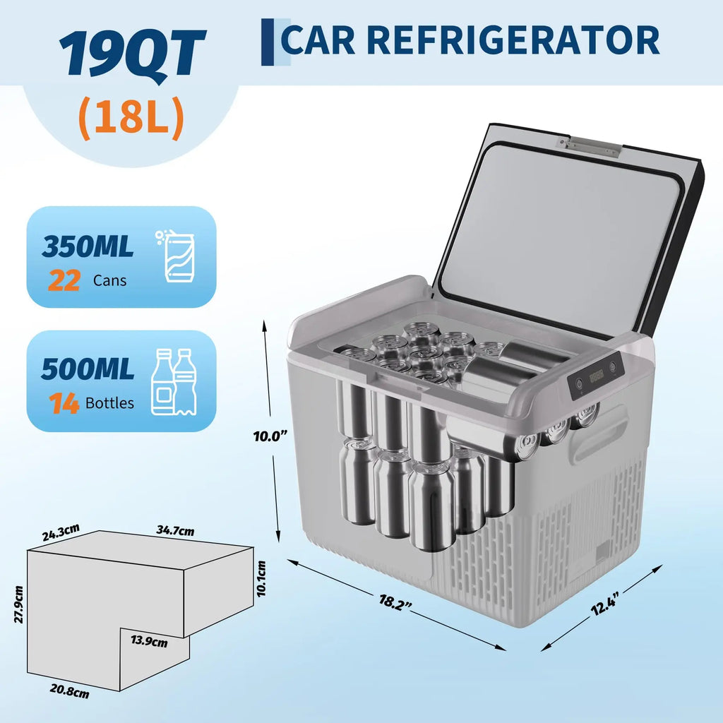 19QT 12V Portable Fridge Compressor Cooler Car, Truck Camping Road Trip