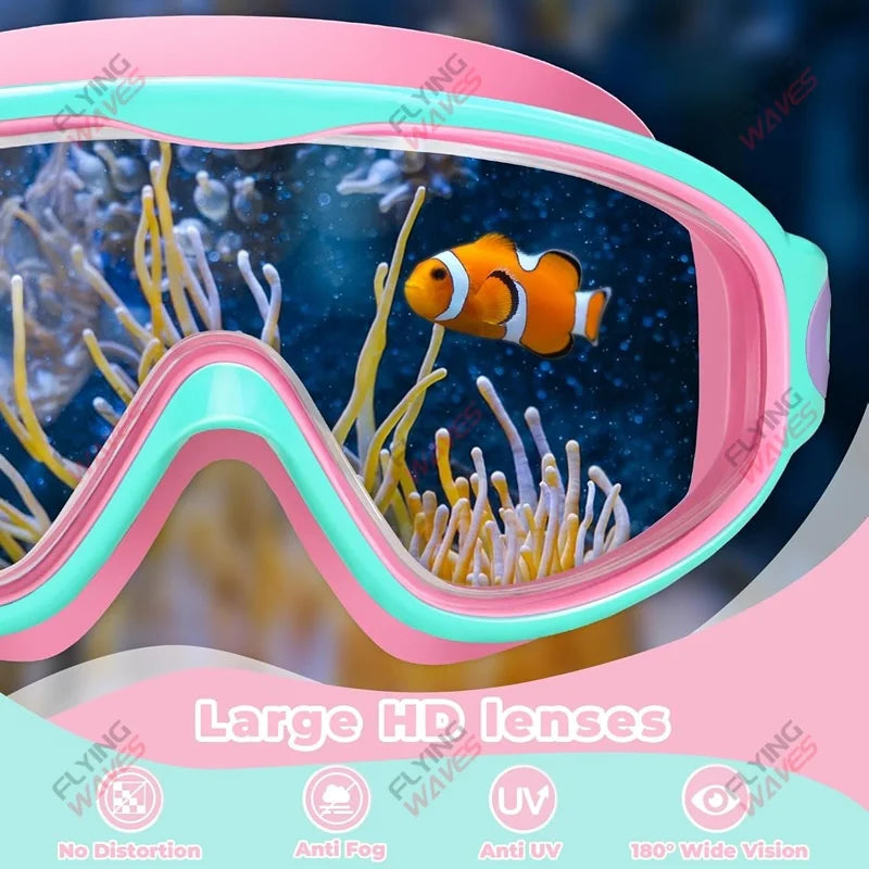 Colorful Kids Swim Goggles Wide Vision Anti-UV Anti-Fog