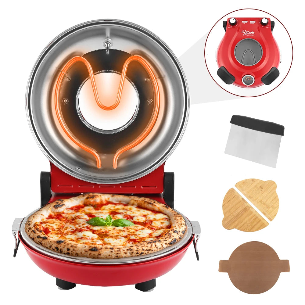 Electric Pizza Maker With Three Accessories 420℃ 1200W Dual Temperature Indoor Pizza Stone Plate 12inch Pizza Oven 10Minute