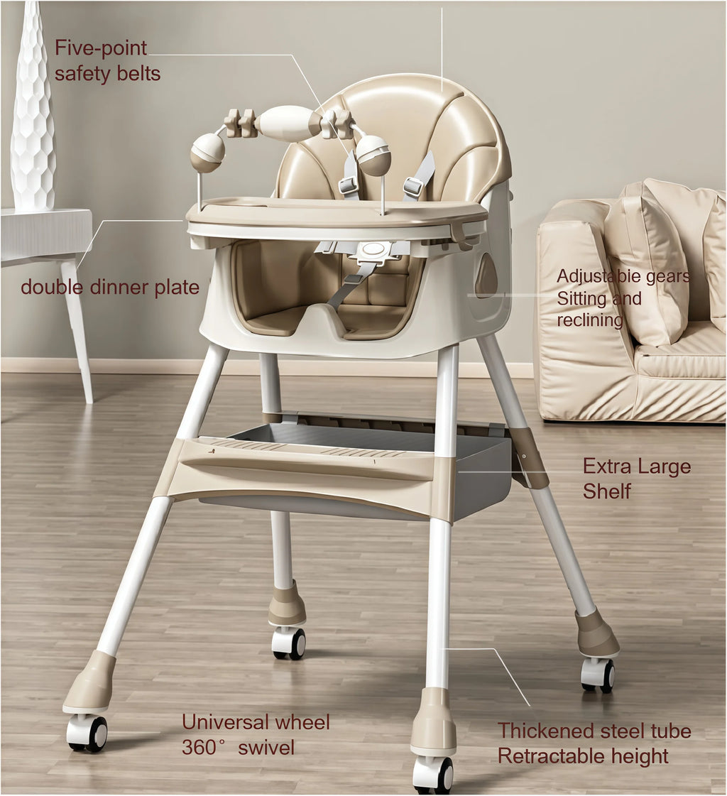 Multifunctional High Chair for feeder Baby Dinner wide Space Seat folk Aluminum