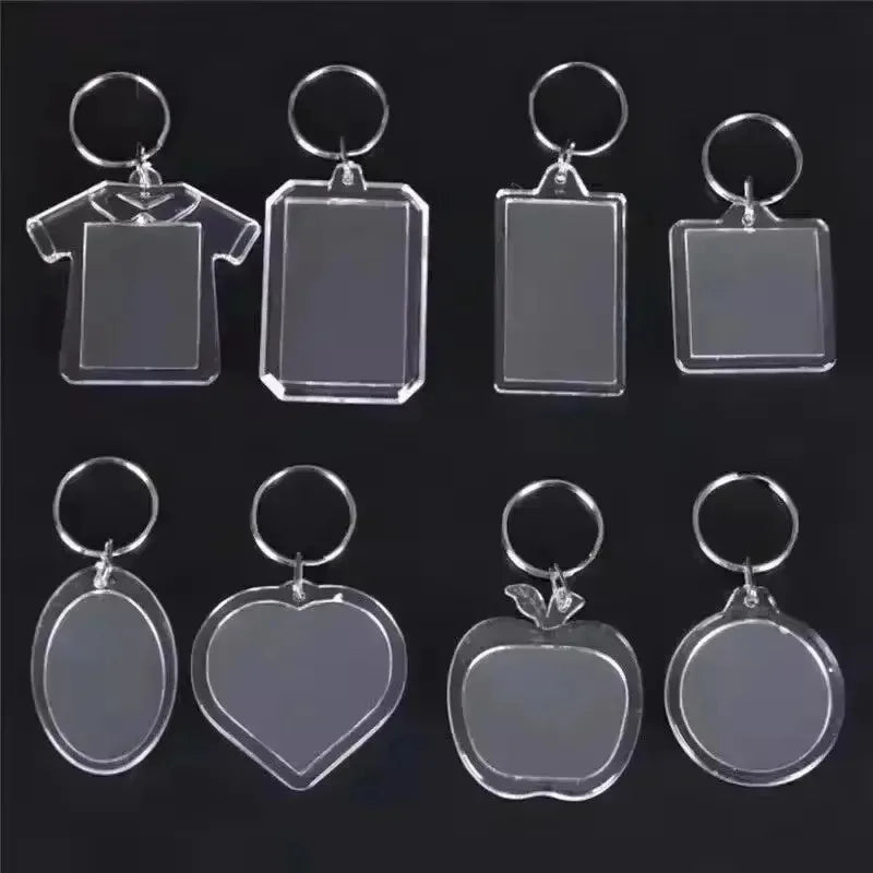 5-50Pcs Acrylic Blank Transparent Photo Frame Keychain Tassels Snap-In