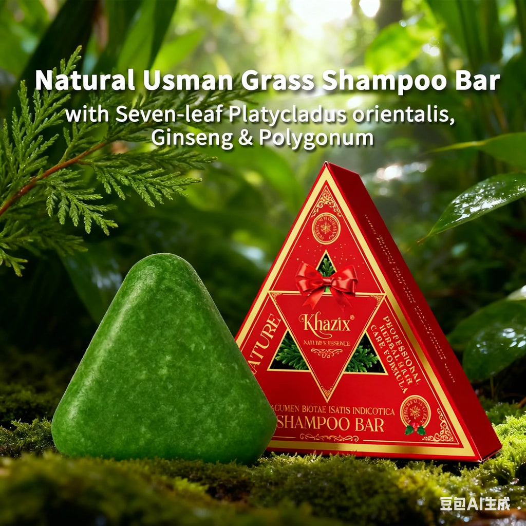 Green Triangle Soap Shampoo Bar with Usman Grass - Natural Cypress Leaf Solid Shampoo Bar for Natural Herbal Hair Care, Calming