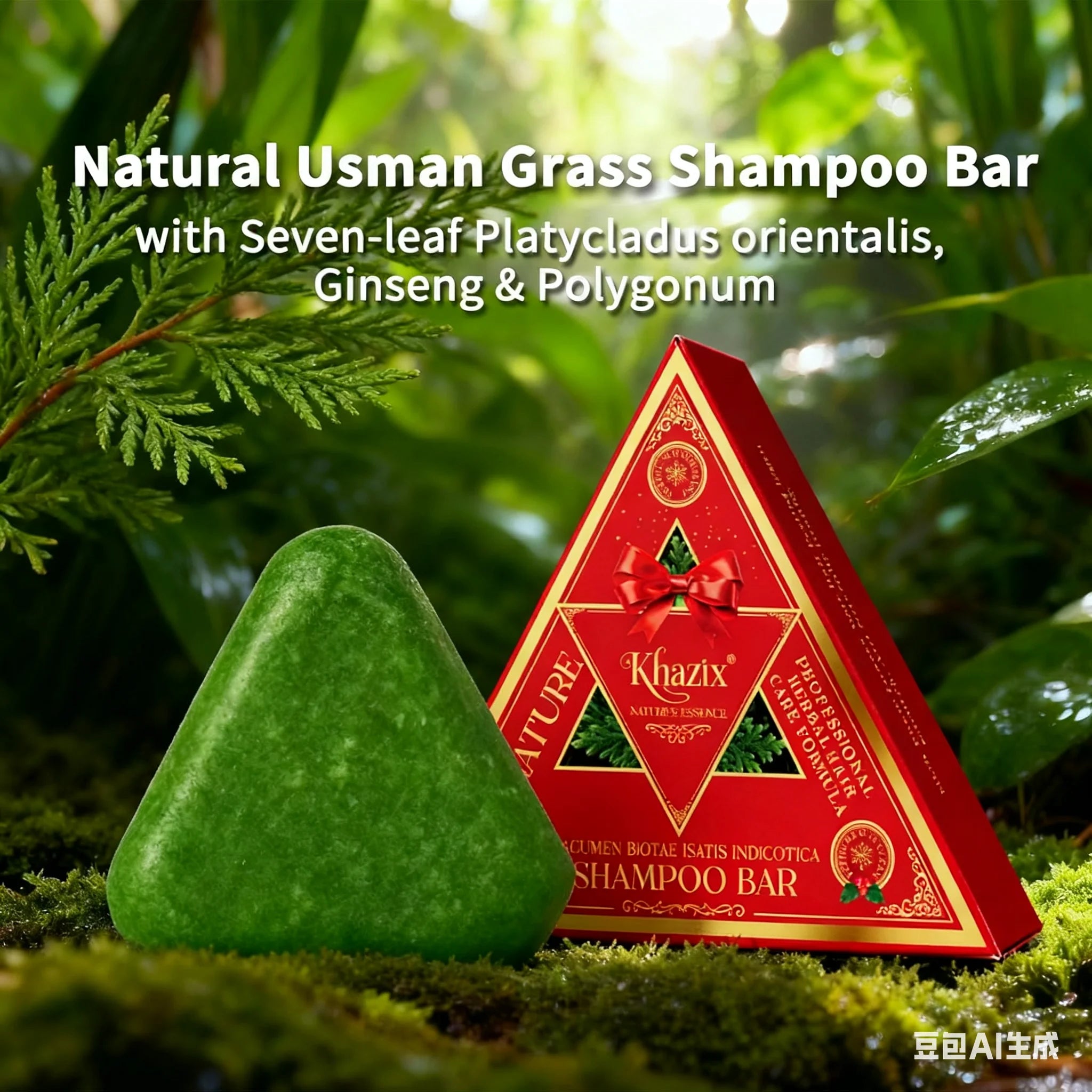 Green Triangle Soap Shampoo Bar with Usman Grass - Natural Cypress Leaf Solid Shampoo Bar for Natural Herbal Hair Care, Calming