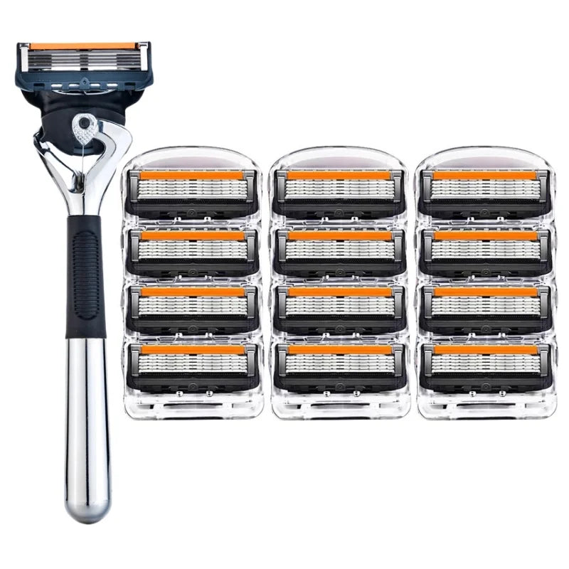New Professional Five Layer Fusion Shaver with Metal Handle, Suitable for Men's Manually Reusable Hair Clippers and Shaver Acces