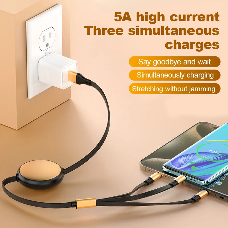 5A 120W 3 in 2 Fast USB C Cable for Huawei/Honor iPhone Samsung