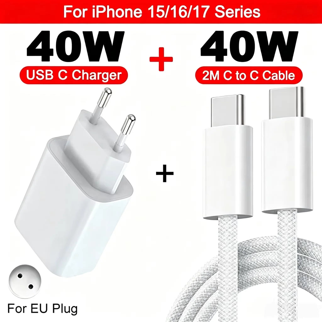 PD 40W For iPhone 14 Pro Max Fast Charger For iPhone 16 17 15 13 12 11 Pro Max