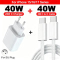 PD 40W For iPhone 14 Pro Max Fast Charger For iPhone 16 17 15 13 12 11 Pro Max