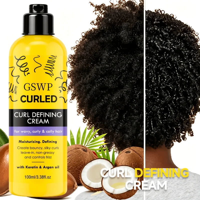 GSWP Argan Oil Curl Cream. Tames frizz and smooths curly hair.