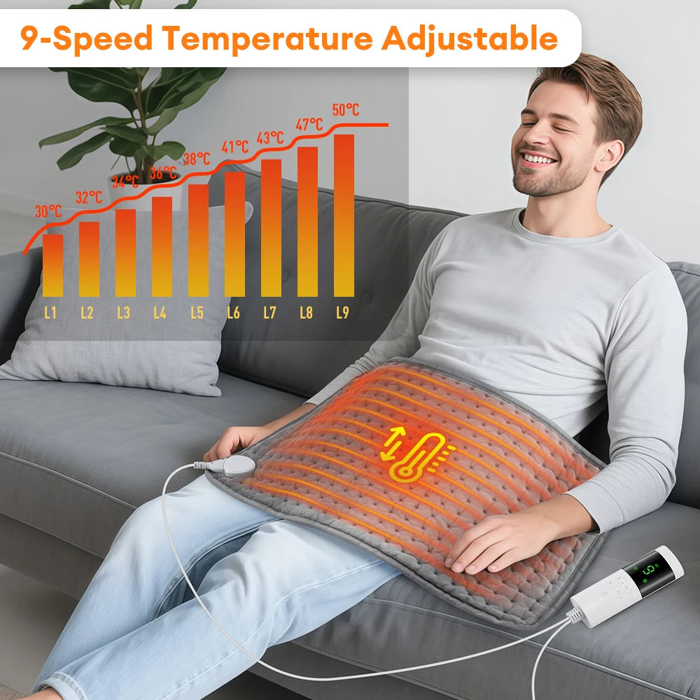 Electric Heating Pad for Back Neck Shoulder Home Office Washable Winter Warm Blanket Timed 9 Heat Levels Temperature Control