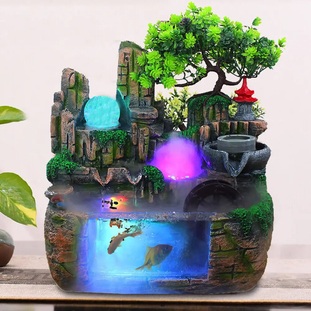 Room Fountain, Waterfall, Table Fountain with LED Lighting and Fog