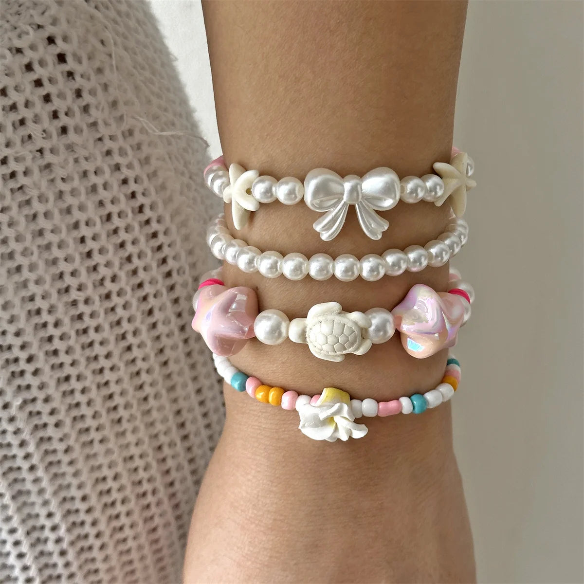 Fashion Multilayer Stacked Bracelets Set for Women Bohemian Shell Starfish Beaded Bracelets Summer Beach Party Jewelry Gift
