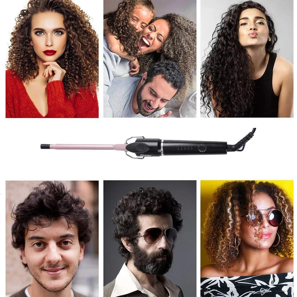 Hatteker 9mm Professional Hair Curler Ceramic Barrel Iron Smart Auto-Off