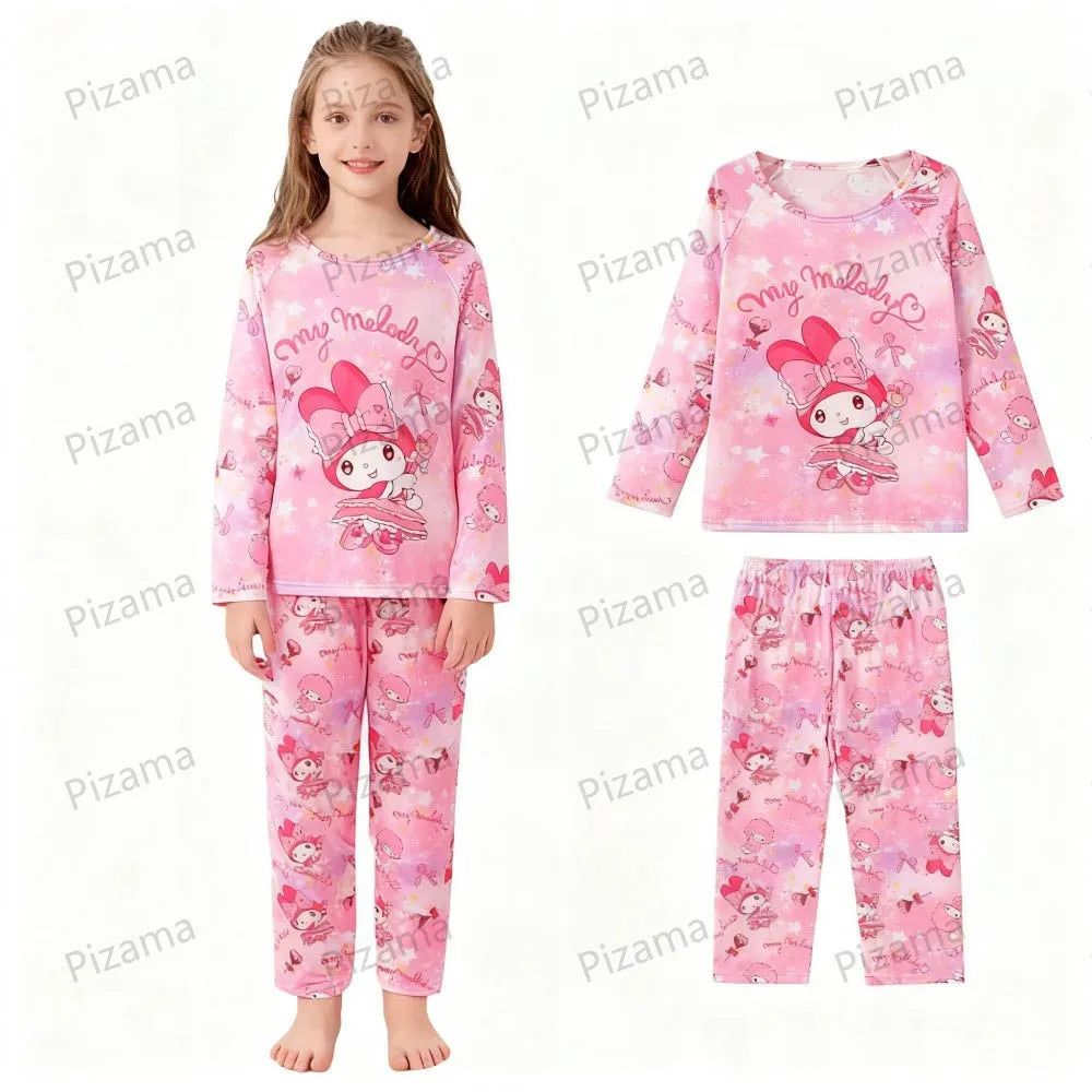 Sanrio Girls Pajamas Sets Full Sleeve Soft Hello Kitty Pyjamas Kids Cinnamoroll Pijamas Sleepwear Kuromi Baby Homewear Pjs