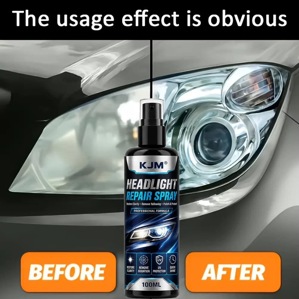 KJM Headlight Repair Spray 100ml Car Lens Restoration Polish Cleaner Removes Yellowing Oxidation
