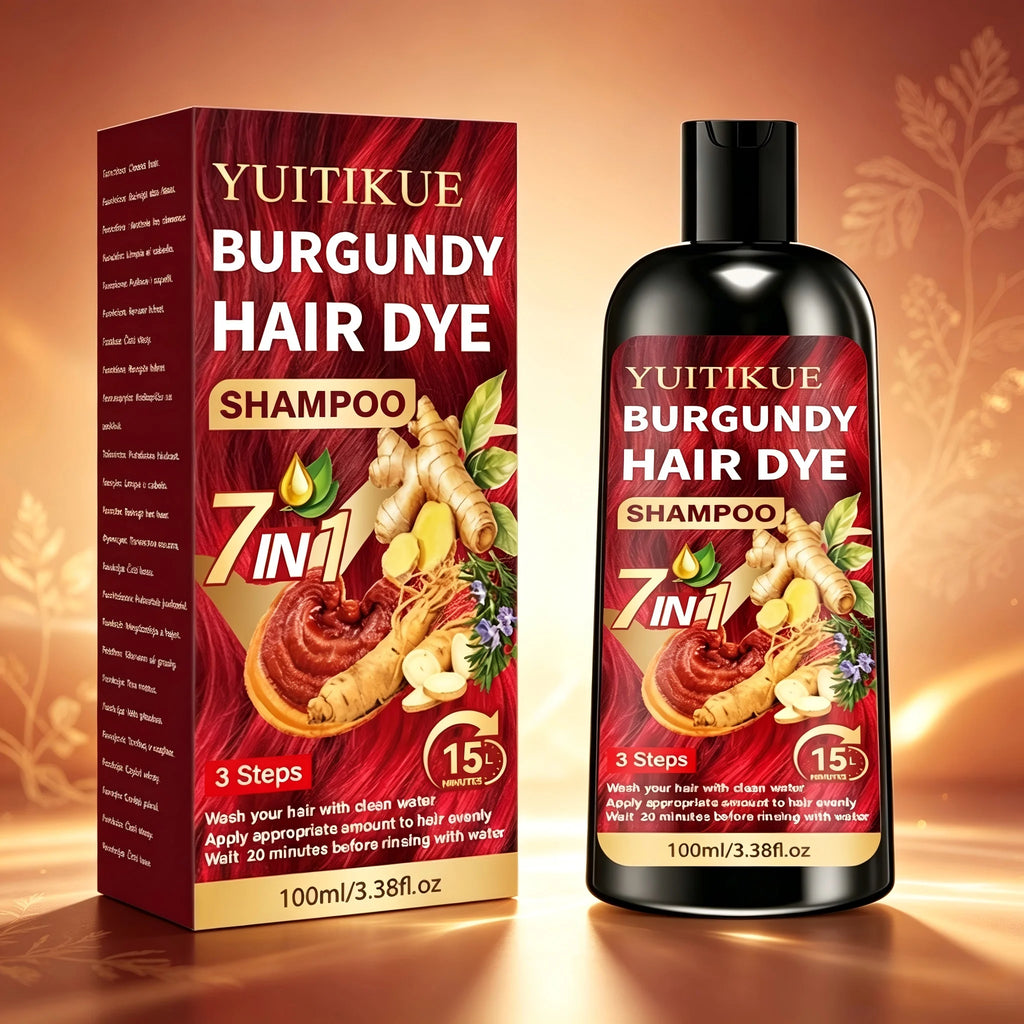 100ml YUITIKUE Burgundy Hair Color Shampoo 7 In 1 Plant Infused Cover Gray Hair Simple Home Hair Coloring Daily Use
