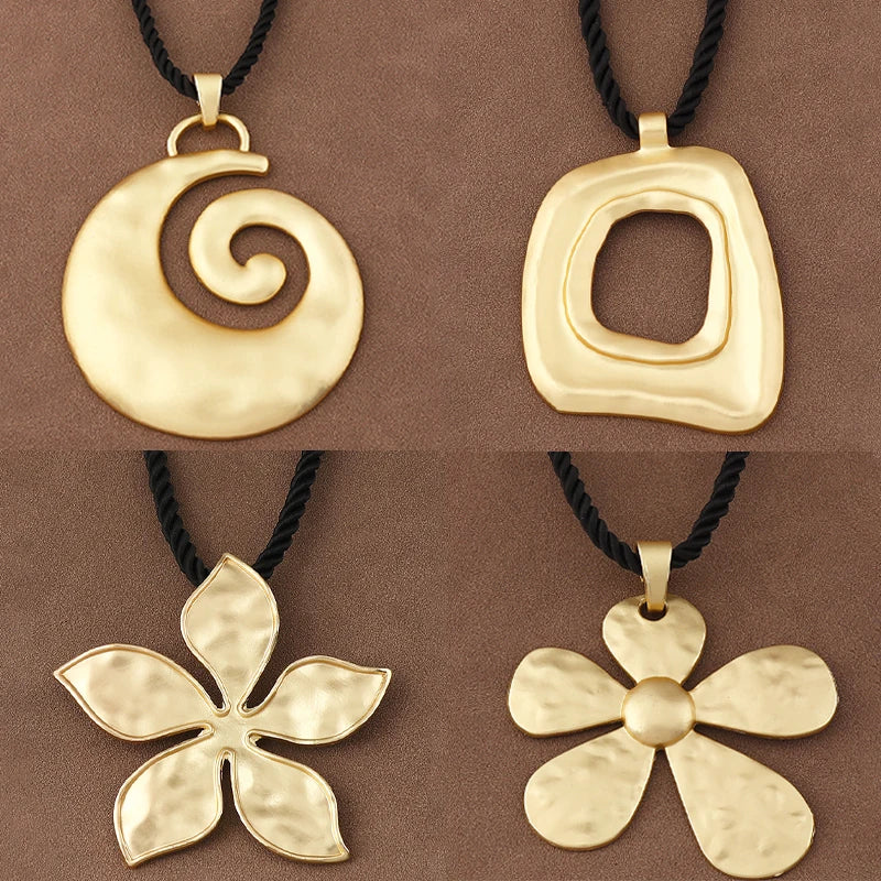 1 x Matte Gold Unique Exaggerated Irregular Freedom/Flower Pendant Summer Chunky Cord Necklace Women's Beach Vacation Jewellery