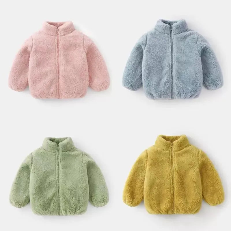 Solid Color Fashion Children Plush Coat Autumn Winter Warm Baby Girl Boy Casual