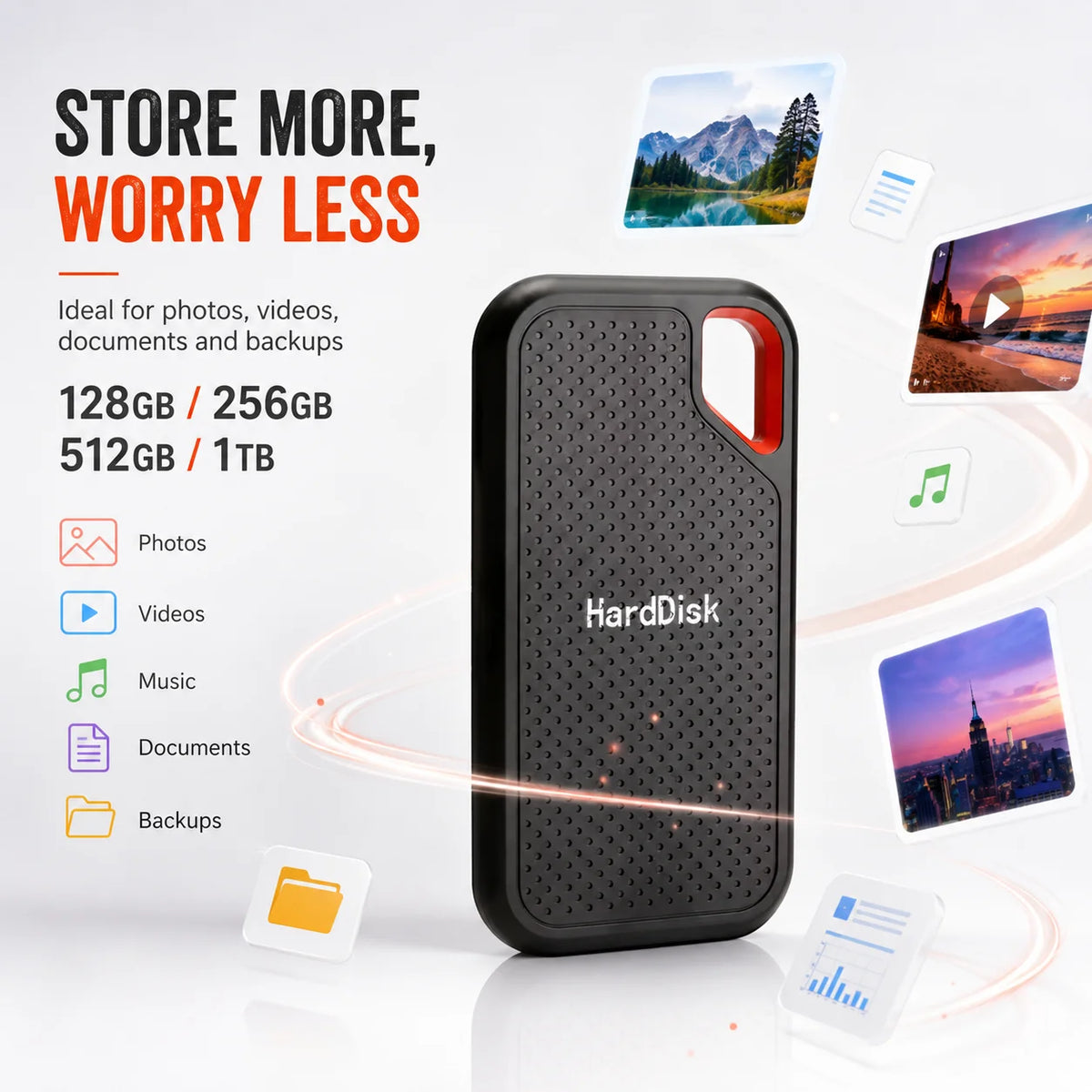 Portable SSD External Hard Drive 1TB 2TB USB-C Fast Storage Disk for Laptop Mac Phone Photo Backup