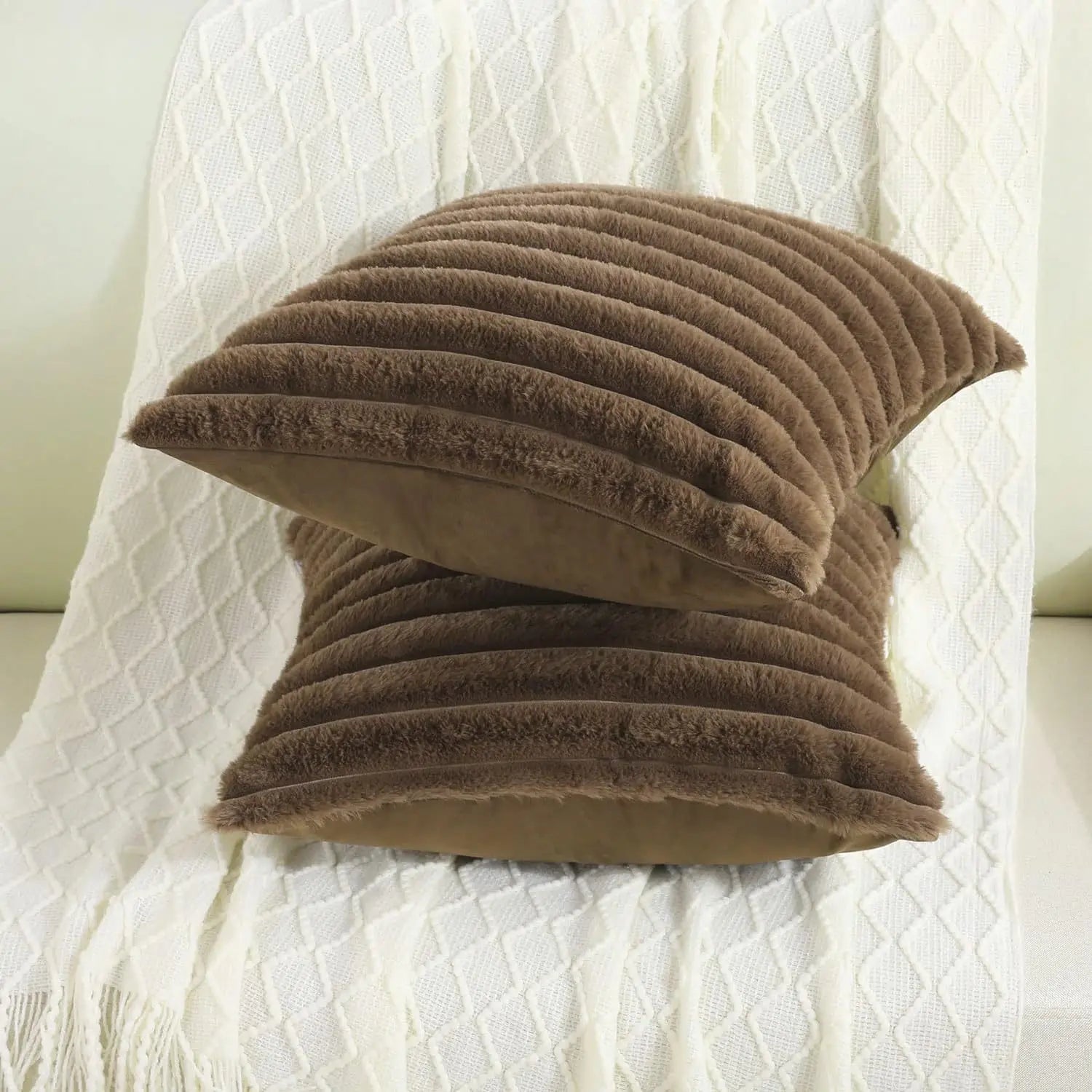 New Faux Rabbit Fur Square Cushion Cover Big Thick Striped Super Soft Solid Color Pillow Cover Sofa Decor Cushion Covers 2026