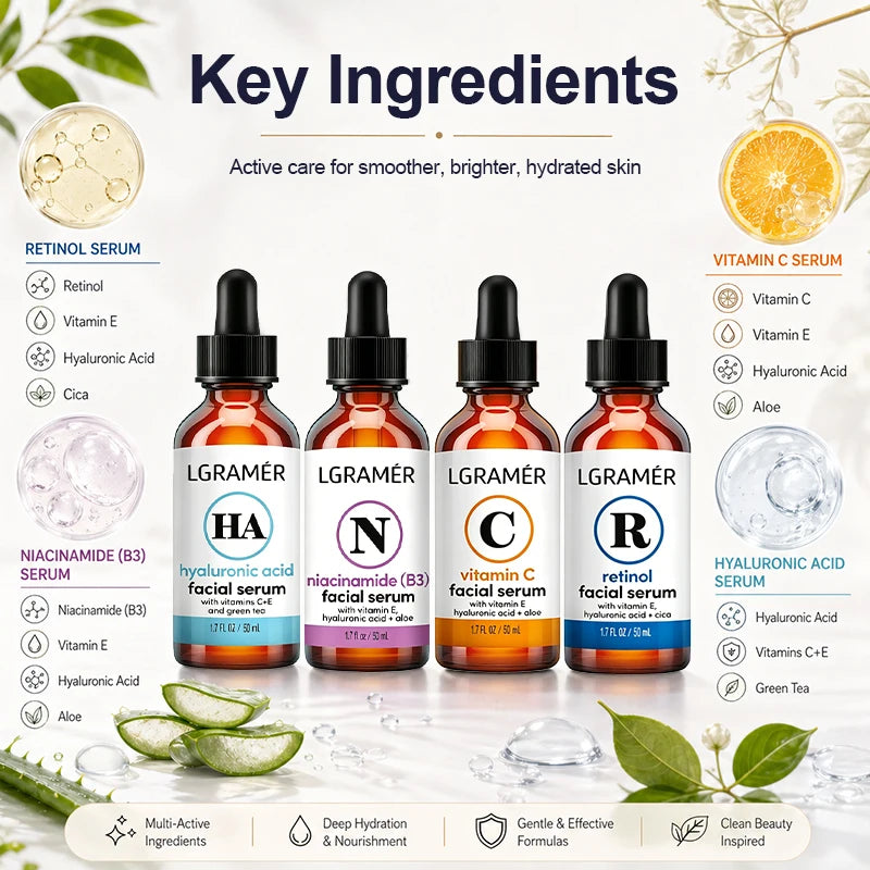 Vitamin C Retinol Niacinamide Hyaluronic Acid 4 Bottles Facial Serum