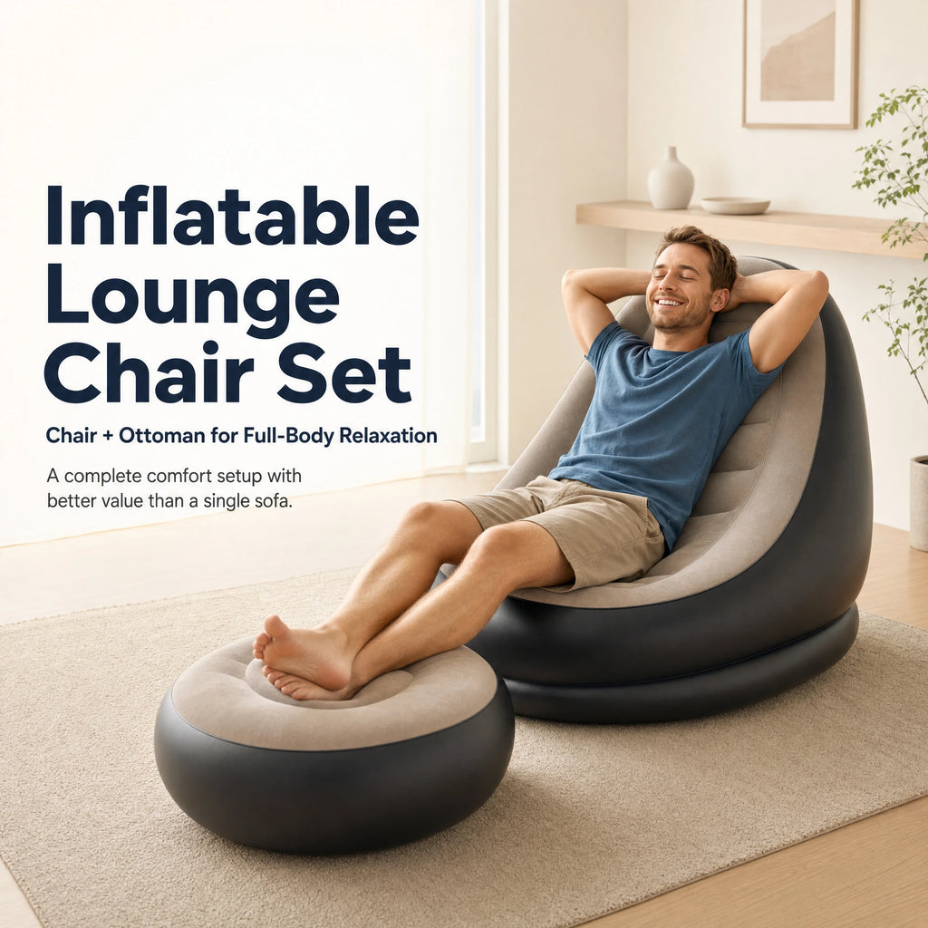 2 IN 1 Flocked PVC Inflatable Sofa Set with Stool Foldable Lazy Lounge
