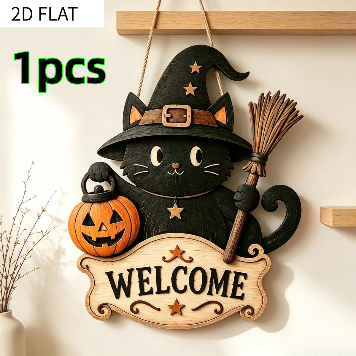 2/1 Piece Black Cat Halloween Welcome Door Hanging,
