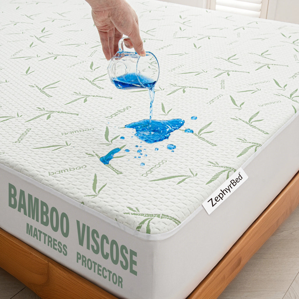 1pc Breathable Bamboo Rayon Waterproof Mattress Protector, Cooling Comfort