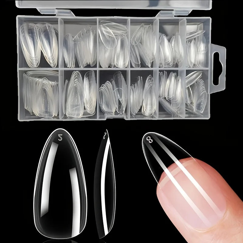 120/240 Pieces Long Soft Gel Nail Stickers, Transparent Full Coverage Almond-Shaped Press-On Nails, Acrylic Almond-Shaped Nail Stickers for Nail Salon Extension