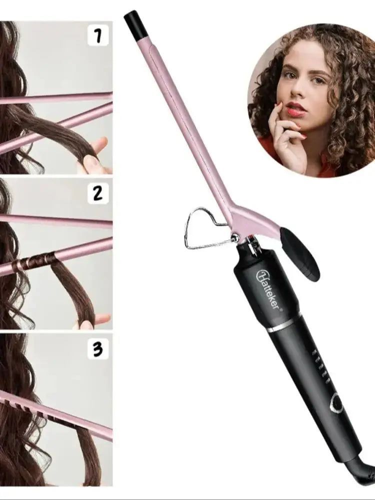 Hatteker 9mm Professional Hair Curler Ceramic Barrel Iron Smart Auto-Off