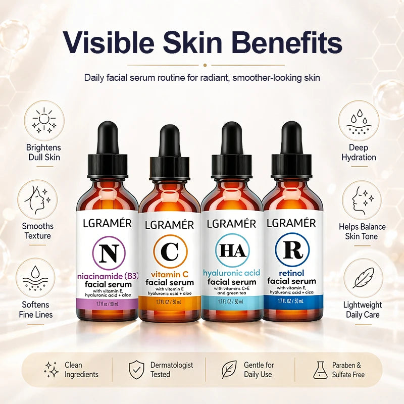 Vitamin C Retinol Niacinamide Hyaluronic Acid 4 Bottles Facial Serum