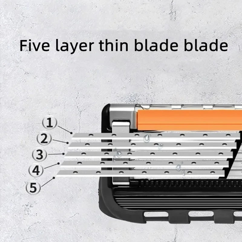 Retro Stainless Steel Manual Shaver with 5-Layer Razor Blade Reusable Wet Shaving Scratch Resistant Hair Removal Tool