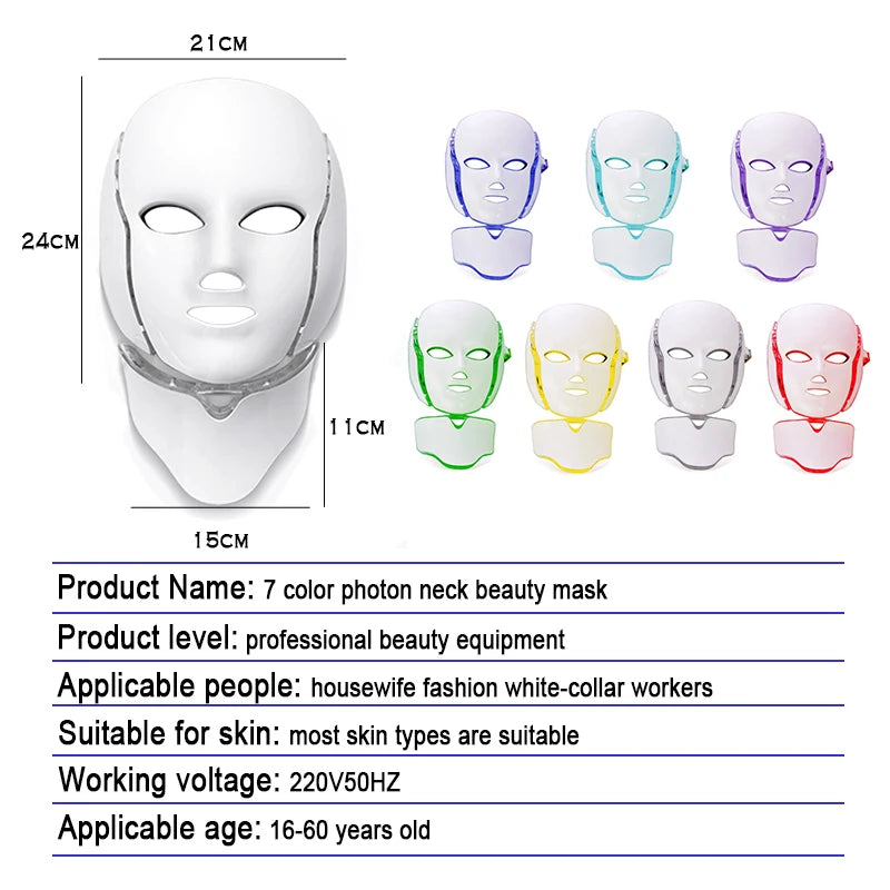 Facial Neck LED Photon Beauty Machine 7 Colors Skin Care Face Mask Skin Rejuvenation