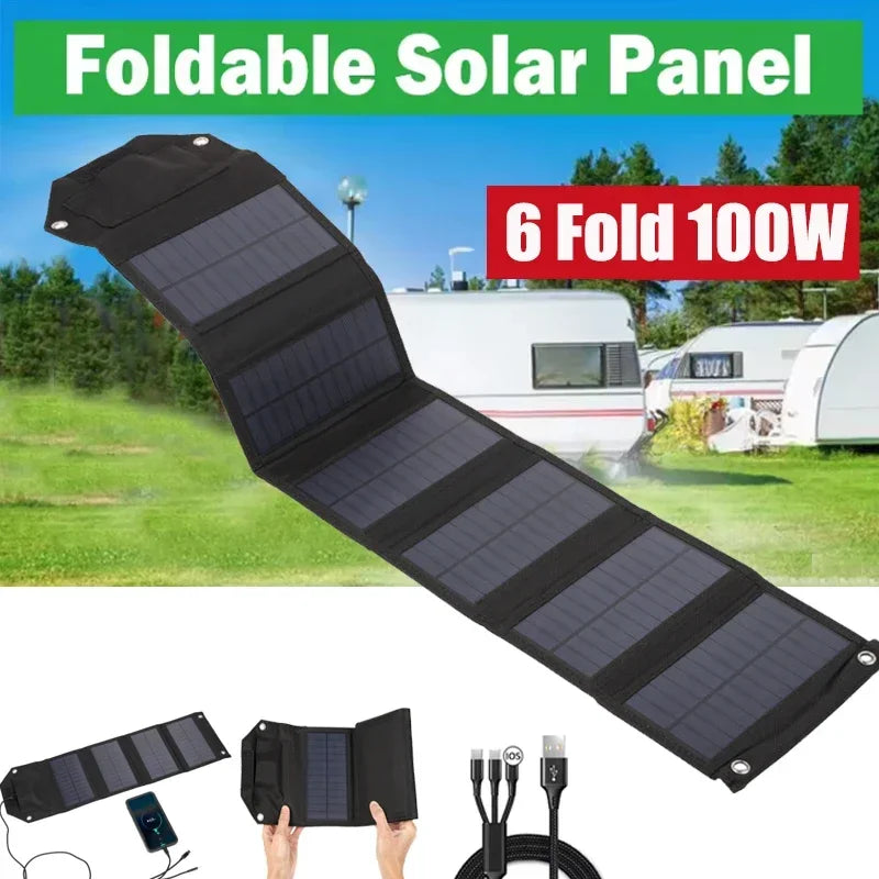 100W Foldable Solar Panel 5V USB Portable Folding Bag Battery Charger