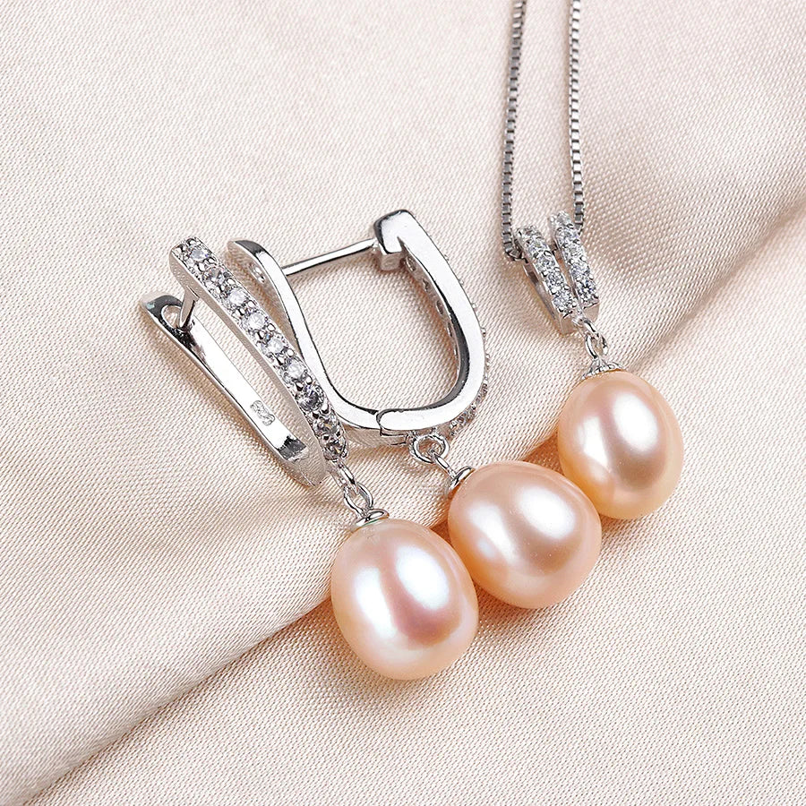YWYC Horseshoe 8-9mm Rice Freshwater Pearl Earrings&Necklaces