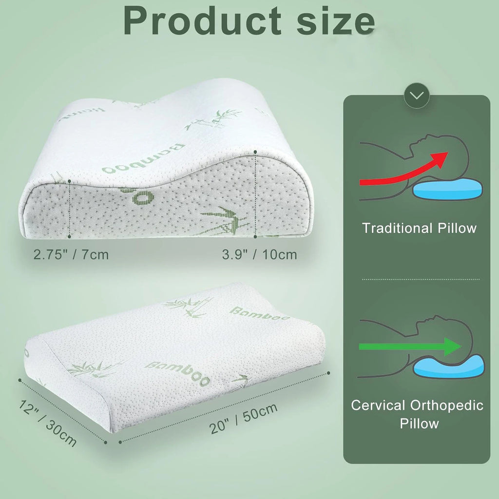 Bed Pillow Rayon Derived from Bamboo Memory Foam Pillow, Sleep Pillow Contoured Orthopedic Pillow Soft Neck Support Breath Pillo