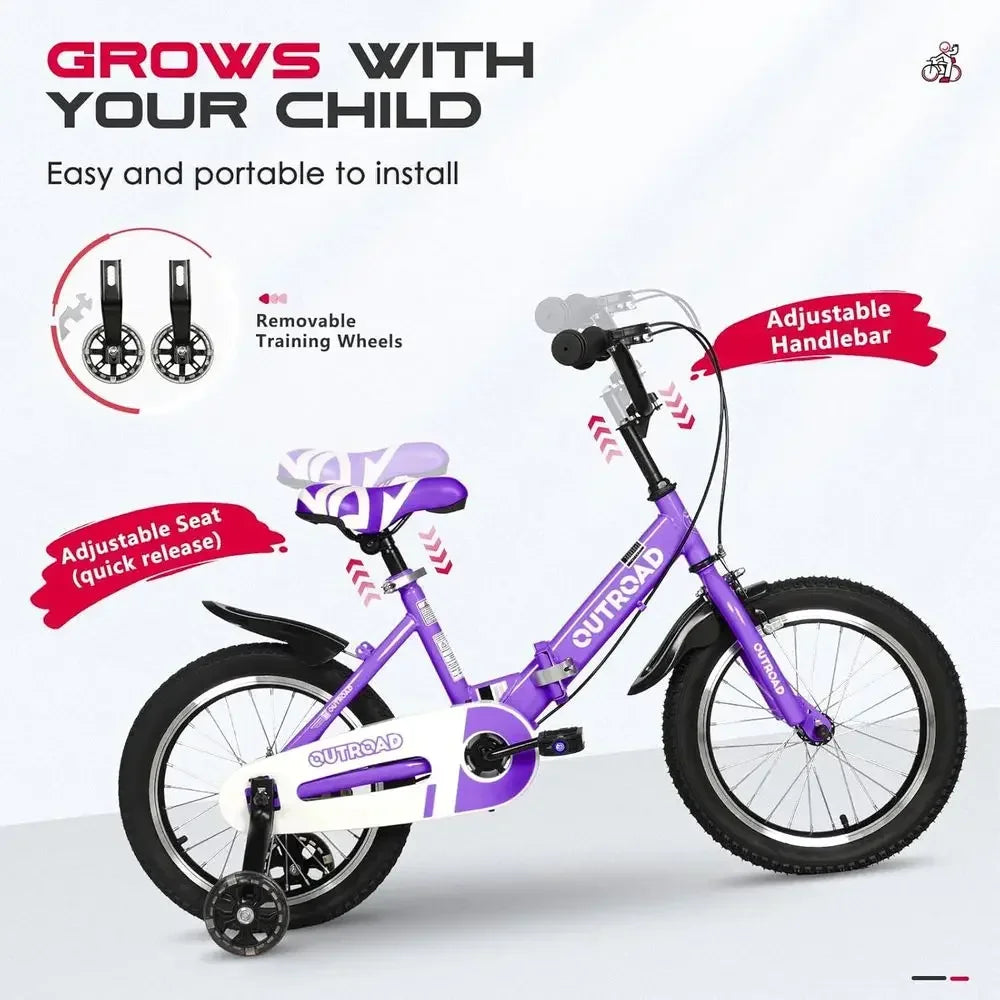 Children's 14-18 Inch Bikes with Training Wheels, LED Lights