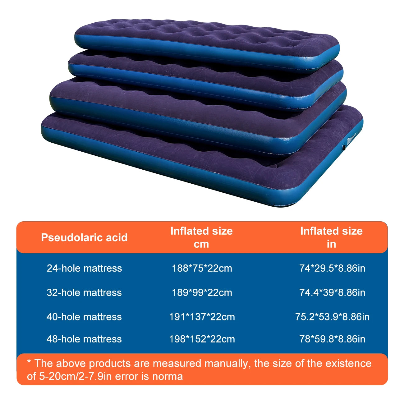 Twin Size Air Mattress Inflatable Bed, Blow Up Mattress Camping Sleeping Pad ， Standard Downy Air Mattress，300lb Weight Capacity
