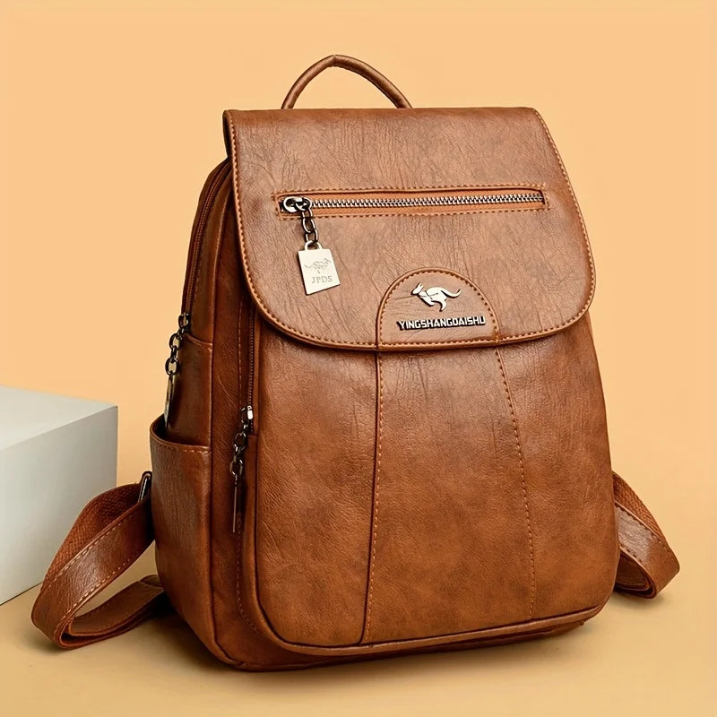 Faux Leather Backpack for Women,Flap Zipper Pocket
