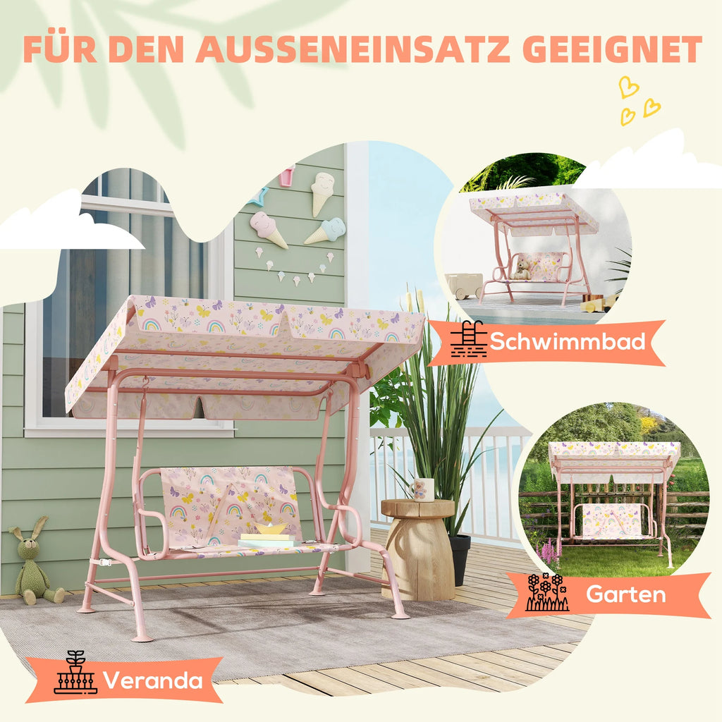 AIYAPLAY Children's Porch Swing Steel Frame 2 Seats 60kg Load Pink, Children's Swing, Outdoor Swing