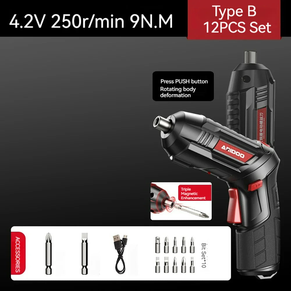 4.2V 6Nm 1300mAh 250rpm Electric Screwdriver Set Cordless Screwdriver Rechargeable Drill Kit Household Mini Drills Screwdrivers
