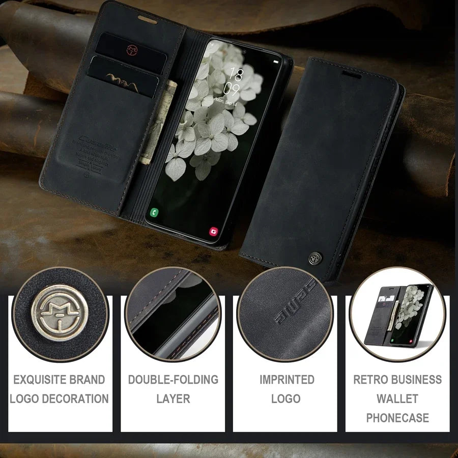 Wallet With Card Slot Magnetic Flip Leather Case For Samsung Galaxy S26 Ultra S25 Plus S24 FE Note 20 10 A16 A17 A18 A37 A56 A57
