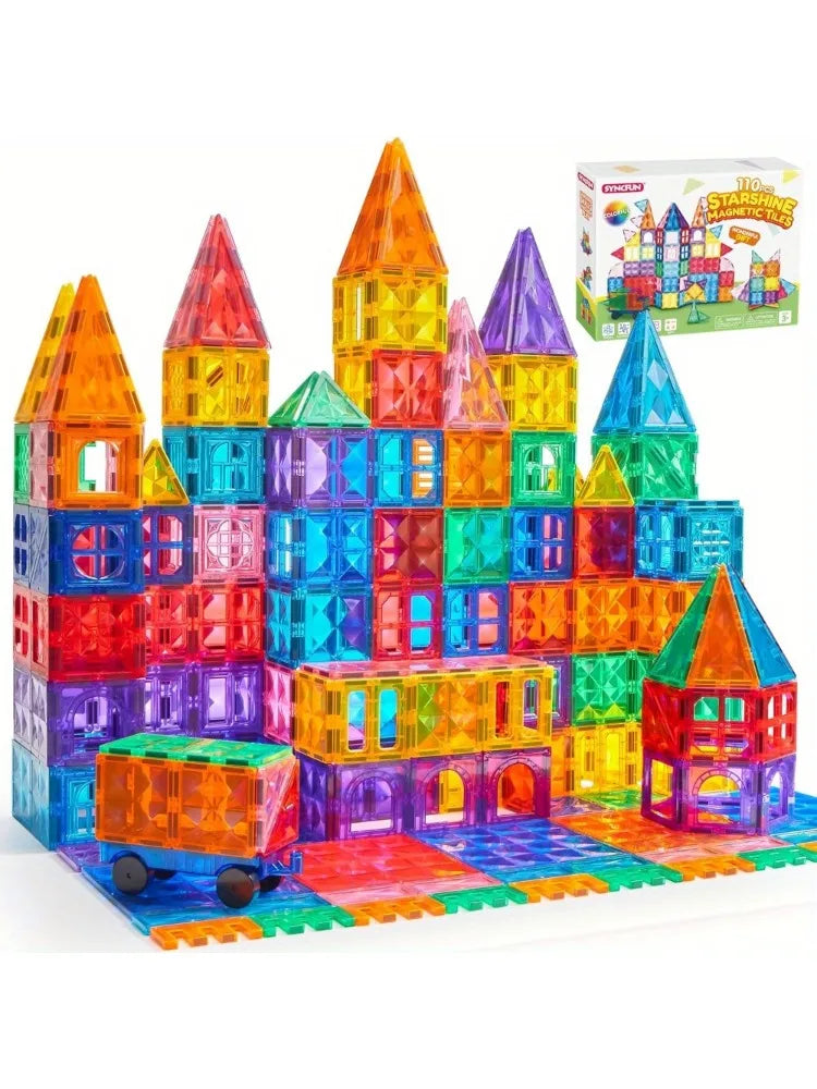 JOYFY 110/66/50 PCS Magnetic Building Tile 3D Magnet Tiles with Vehicle Construction
