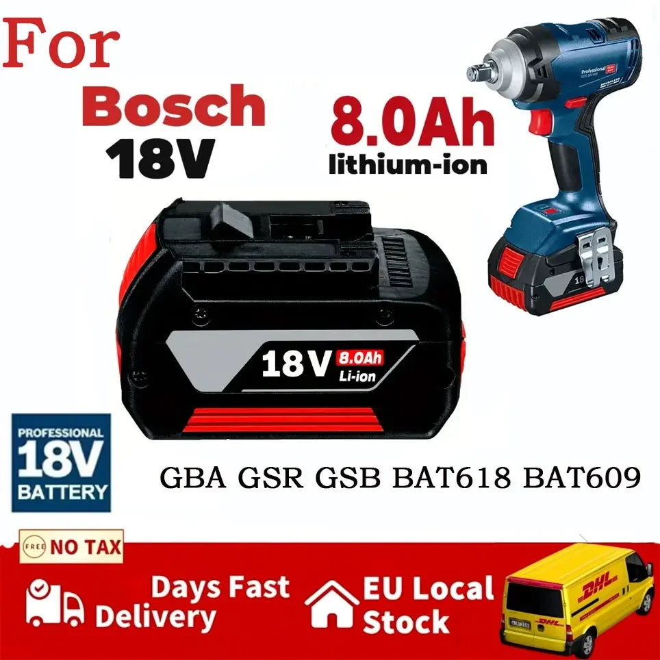 Original NEW For BOSCH 18V BATTERY GBA 18V 8.0Ah 18V Professional GBA GSR GSB BAT609G BAT622 BAT618G w/Fuel Guage
