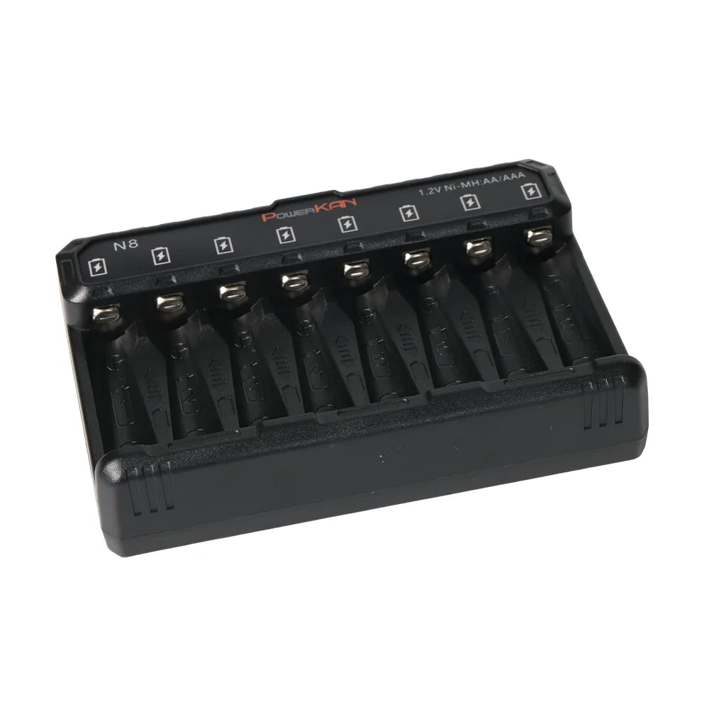 POWERKAN N8 Battery Charger with LED Display for 8 1.2V Ni-MH Ni-Cd AA AAA Rechargeable Batteries USB-C 5V 2A