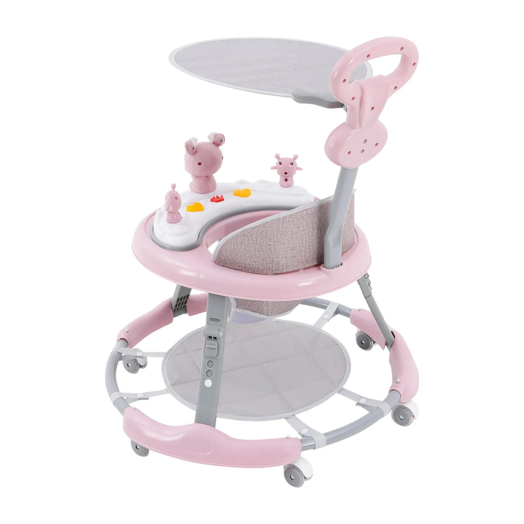 Foldable Baby Walker 7 Height Adjustable Musical Activity Walker with Wheels & Sunshade for 6-18 Months